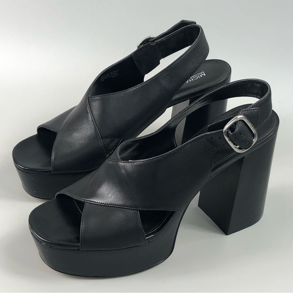 MICHAEL Michael Kors Black Leather Platform Slingback Sandals - Picture 6 of 11